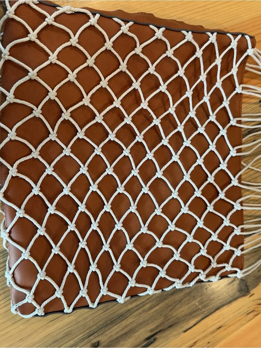 Universal Thread Brown Hobo Bag with White Macramé Overlay and Fringe